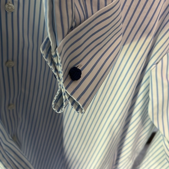 Charles Tyrwhitt Classic Fit Non-Iron Dress Shirt. White blue stripe. 18 neck - Picture 7 of 8